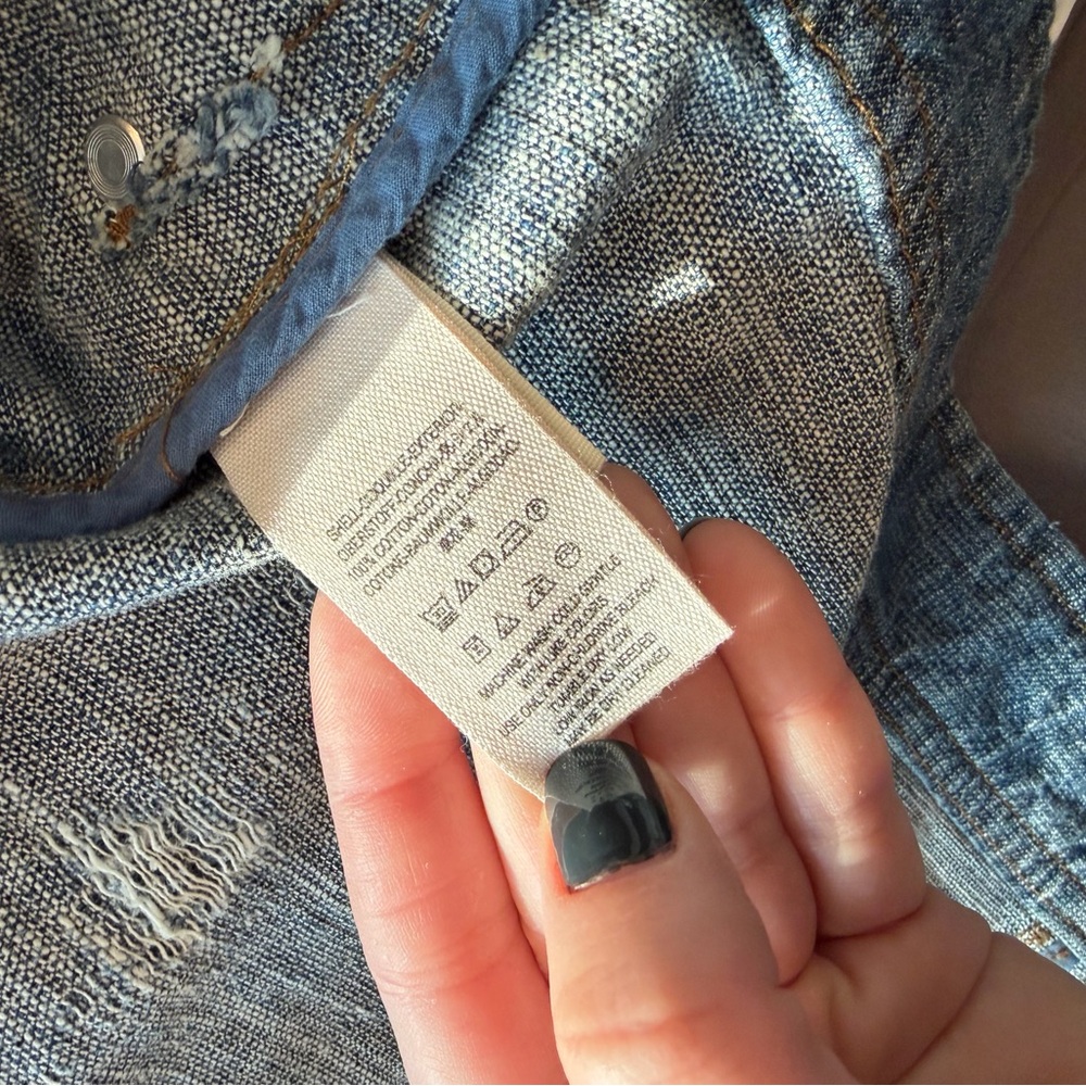 Free People Washed Blue Distressed Denim Jacket - Picture 5 of 5